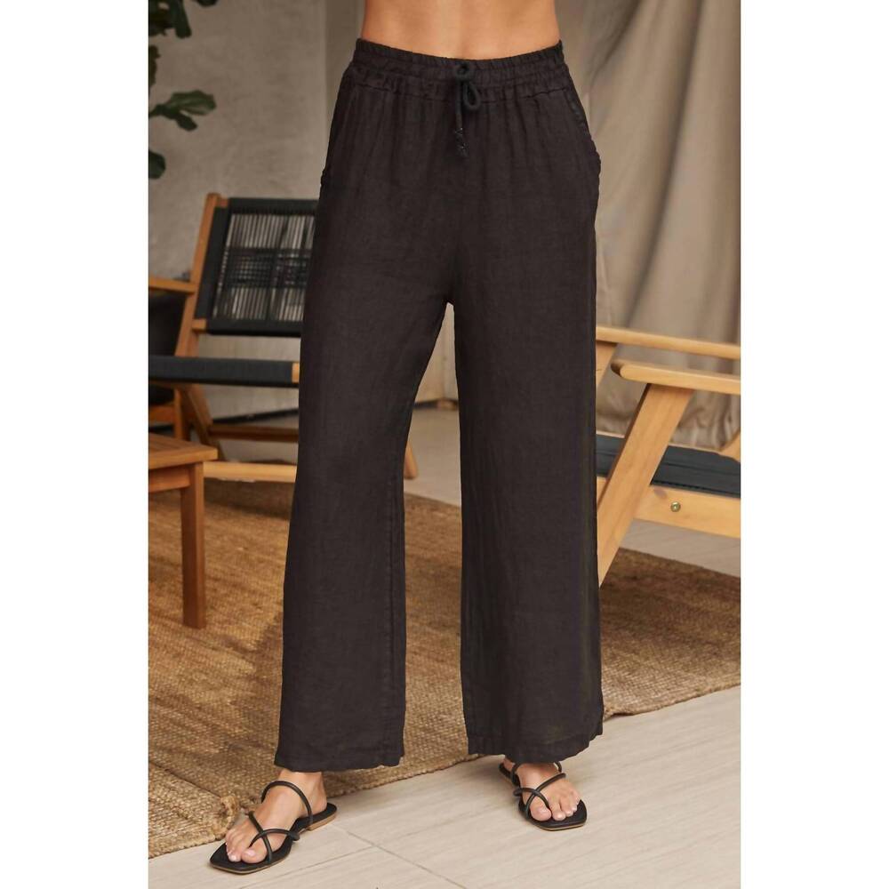 NEW LA RELAXED italian linen drawstring pants with pockets in black
